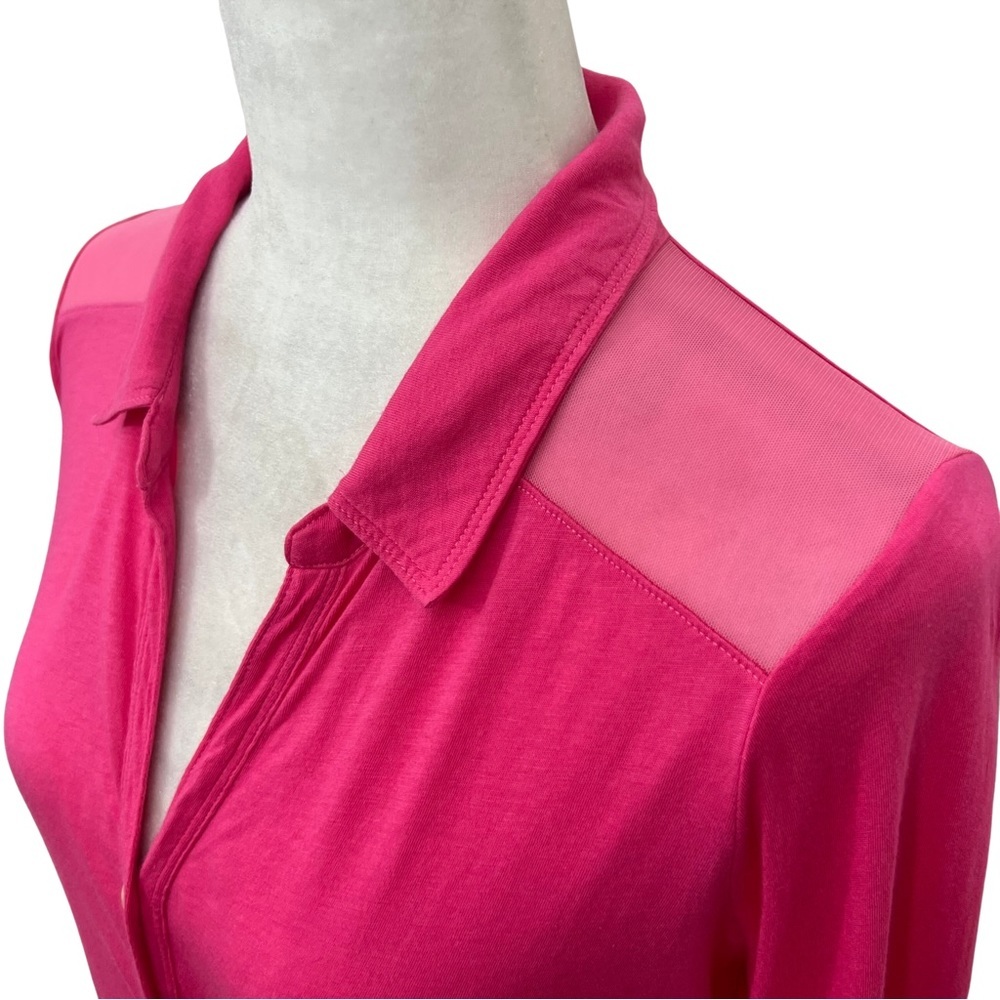 Hollister Tee Mesh Shoulder Button Front Hot Pink Barbiecore Medium M - Picture 7 of 17